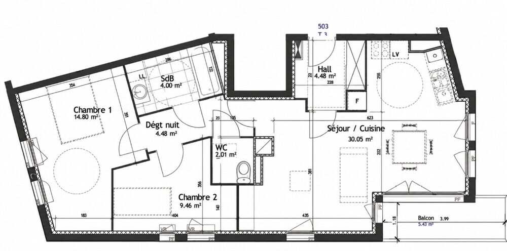 Location Appartement T3 avec parking et balcon à LILLE Lille