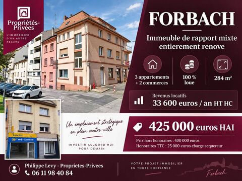 FORBACH - IMMEUBLE DE RAPPORT MIXTE ENTIEREMENT RENOVE - 3 APPARTEMENTS - 2 COMMERCES - 284 M2 425000 57600 Forbach