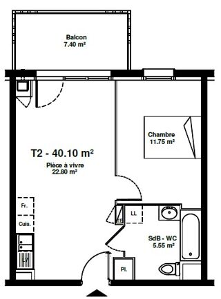  Appartement � louer 2 pi�ces 39 m�
