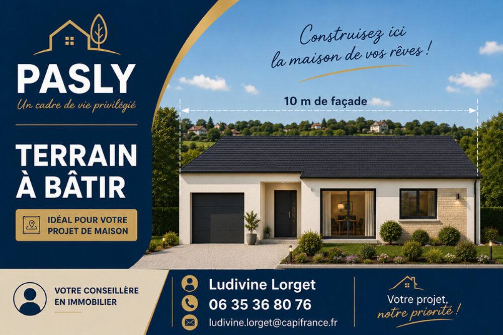 Vente Terrain Terrain constructible à vendre de 1320 m² PASLY (02200) – Façade 10m- exposition SUD-EST- idéalement situé Pasly