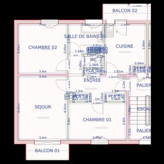  Appartement à louer 3 pièces 61 m²