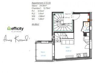  Appartement  vendre 2 pices 44 m