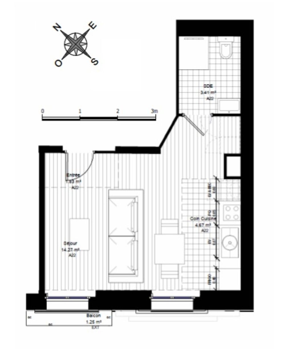 Vente Appartement Studio entièrement rénové à vendre CLICHY (92), surface habitable 24,18 m2 Clichy