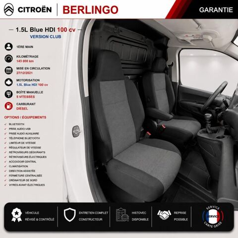 Berlingo 1&deg; Main / 1.5l B HDI 100cv Version Club CLIM/T&eacute;l/R&eacute;gul/Limit 2022 occasion 60430 Abbecourt