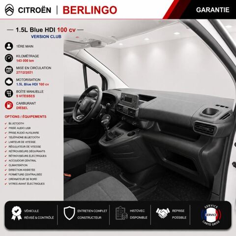 Berlingo 1&deg; Main / 1.5l B HDI 100cv Version Club CLIM/T&eacute;l/R&eacute;gul/Limit 2022 occasion 60430 Abbecourt
