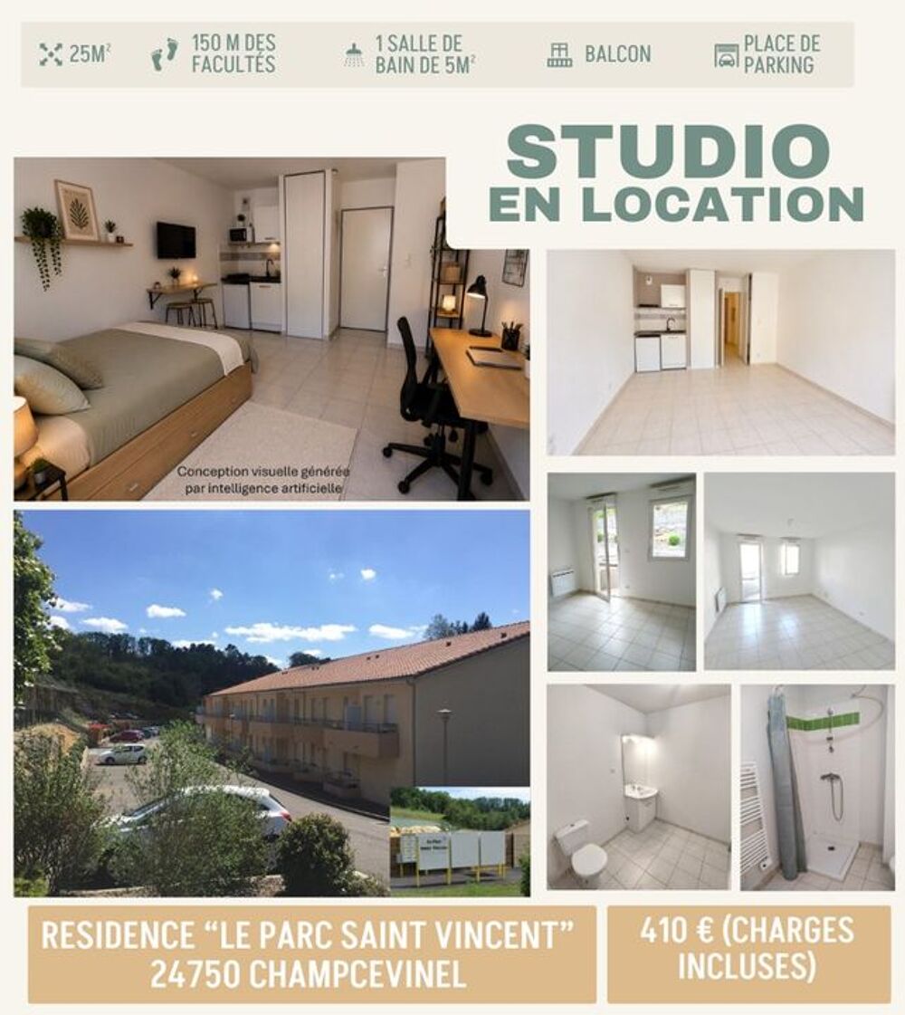 Location Appartement Studio de 25m2 à louer sur Champcevinel Champcevinel