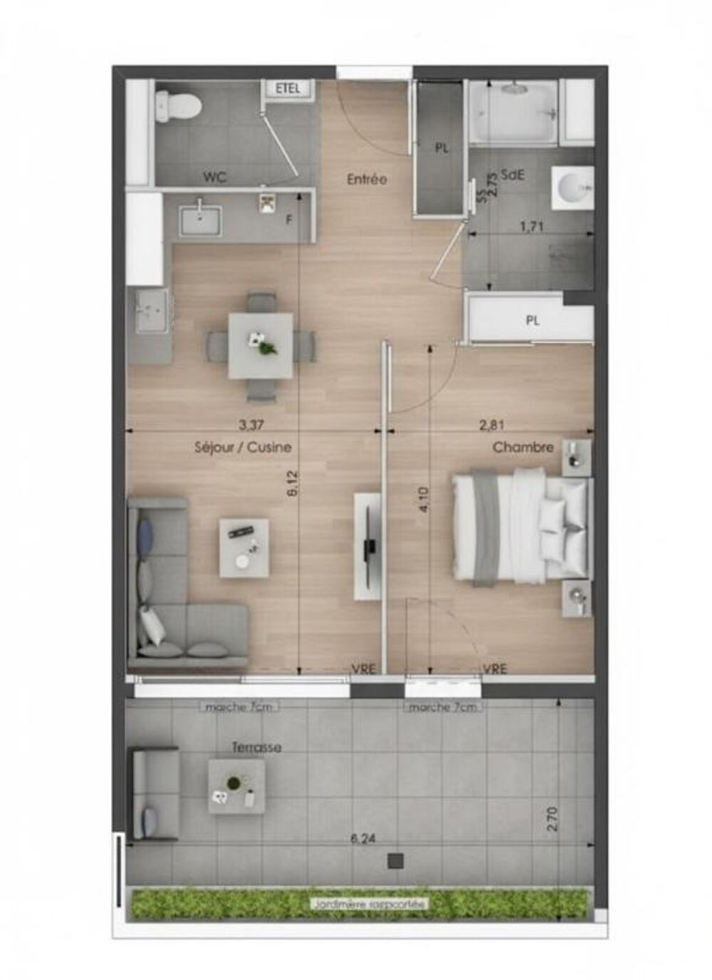 Corniche de Sète. T2 de standing, Terrasse 16 m² Sud, Bord de Mer