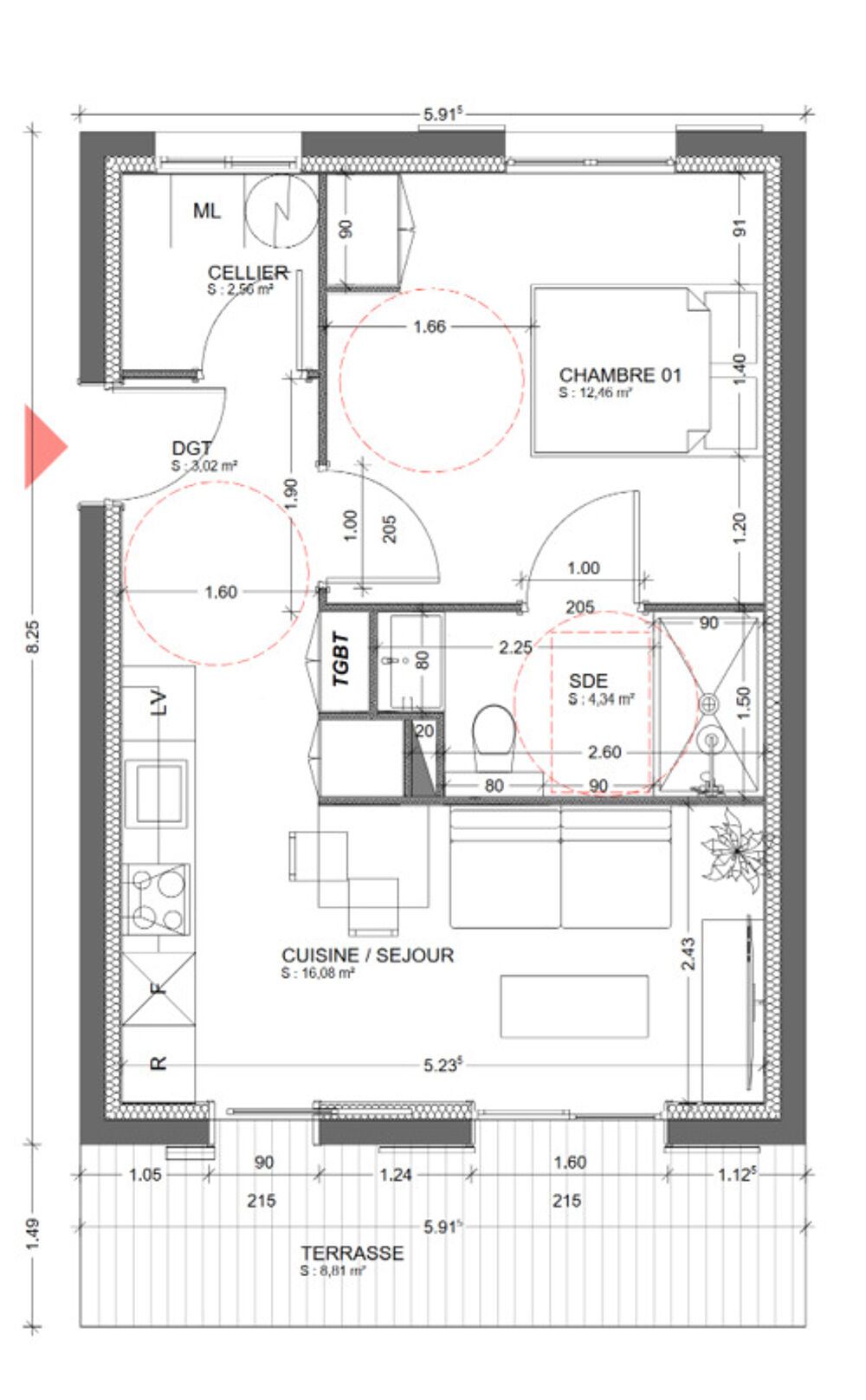 OLETTA (20) appartement à vendre 2 pièces de 38,46 m2 avec terrasse et jardin