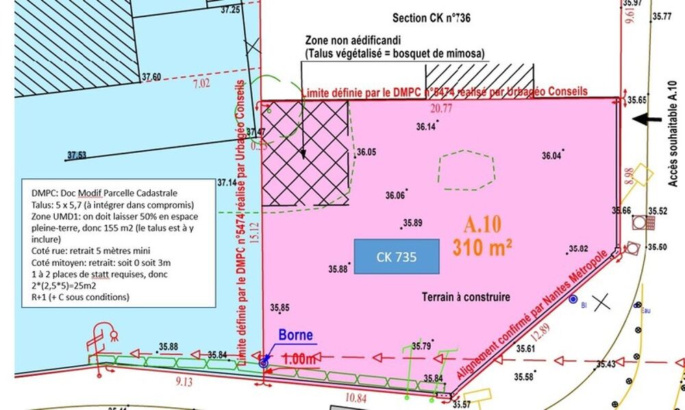 Vente Terrain Terrain à vendre de 310,00 m² REZE (44), plein sud, sans vis-à-vis possible Reze