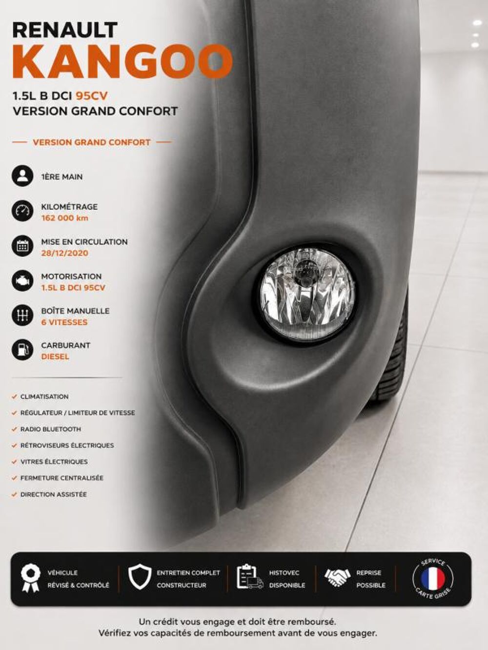 Kangoo Express 1&deg; Main / 1.5L B DCI 95cv de 2021 version GRAND CONFORT CLIM 2021 occasion 60430 Abbecourt