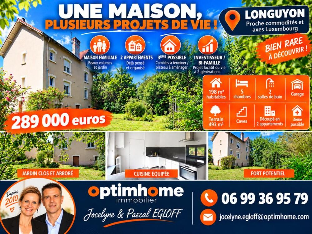Vente Maison MAISON BOURGEOISE INDIVIDUELLE - 5 CHAMBRES - 2 SALLES DE BAIN - BUREAU - GARAGE - TERRAIN Longuyon