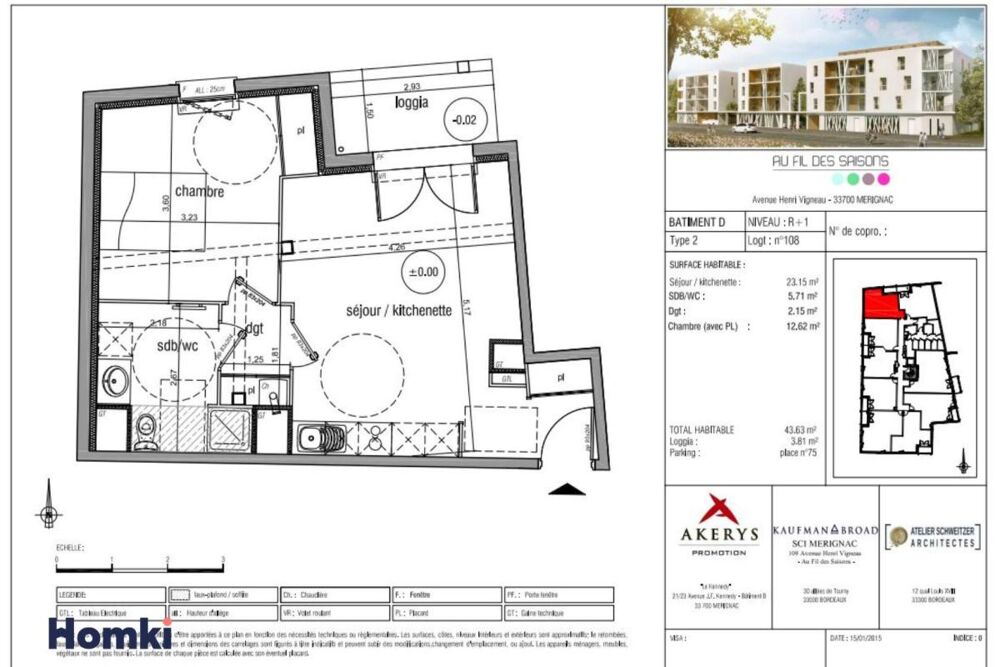 Appartement T2 de 44 m² à Mérignac 33700, Avenue Henri Vigneau