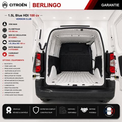 Berlingo 1&deg; Main / 1.5l B HDI 100cv Version Club CLIM/T&eacute;l/R&eacute;gul/Limit 2022 occasion 60430 Abbecourt