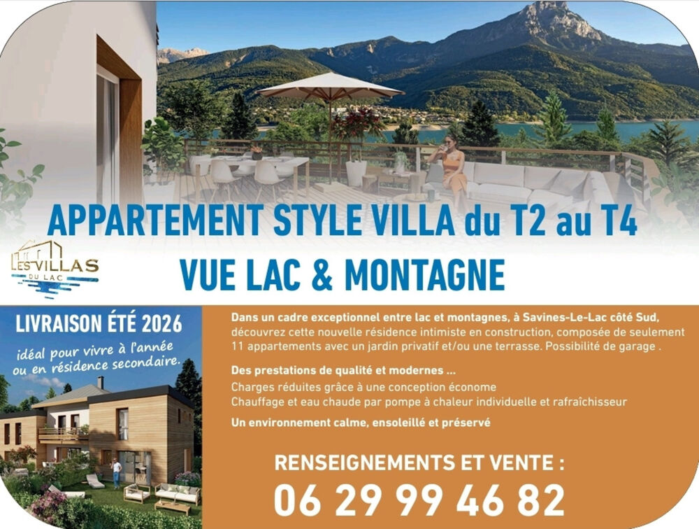 Appartement à vendre 2 pièces avec jardin vue Lac et Montagnes sur SAVINES LE LAC (05) , Dans une résidence en construction styl