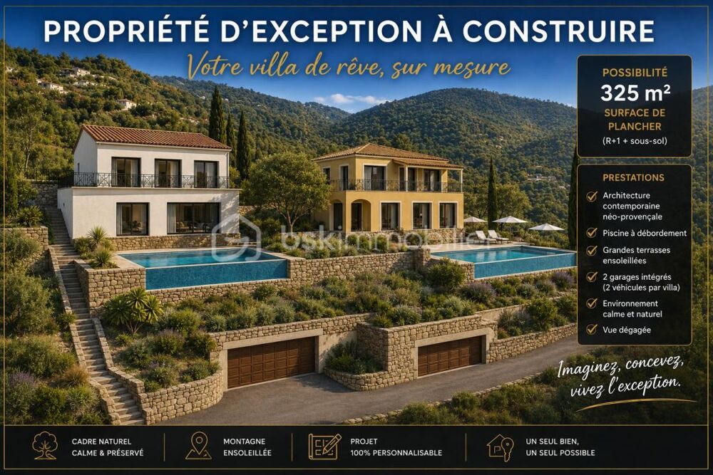 Vente Terrain Terrain constructible 2 126 m² – Permis purgé – 325 m² de surface de plancher Pierrefeu