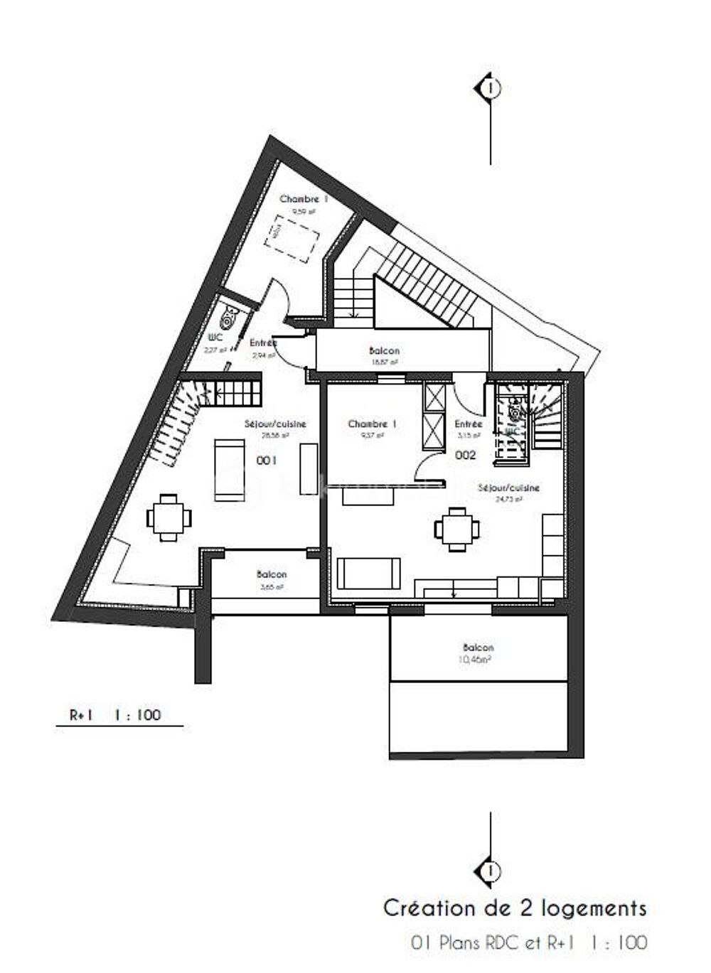 Vente Immeuble Investisseurs / Marchands de biens –  Cœur de Pau – Immeuble à rénover avec permis validé – 2 T3 duplex Pau