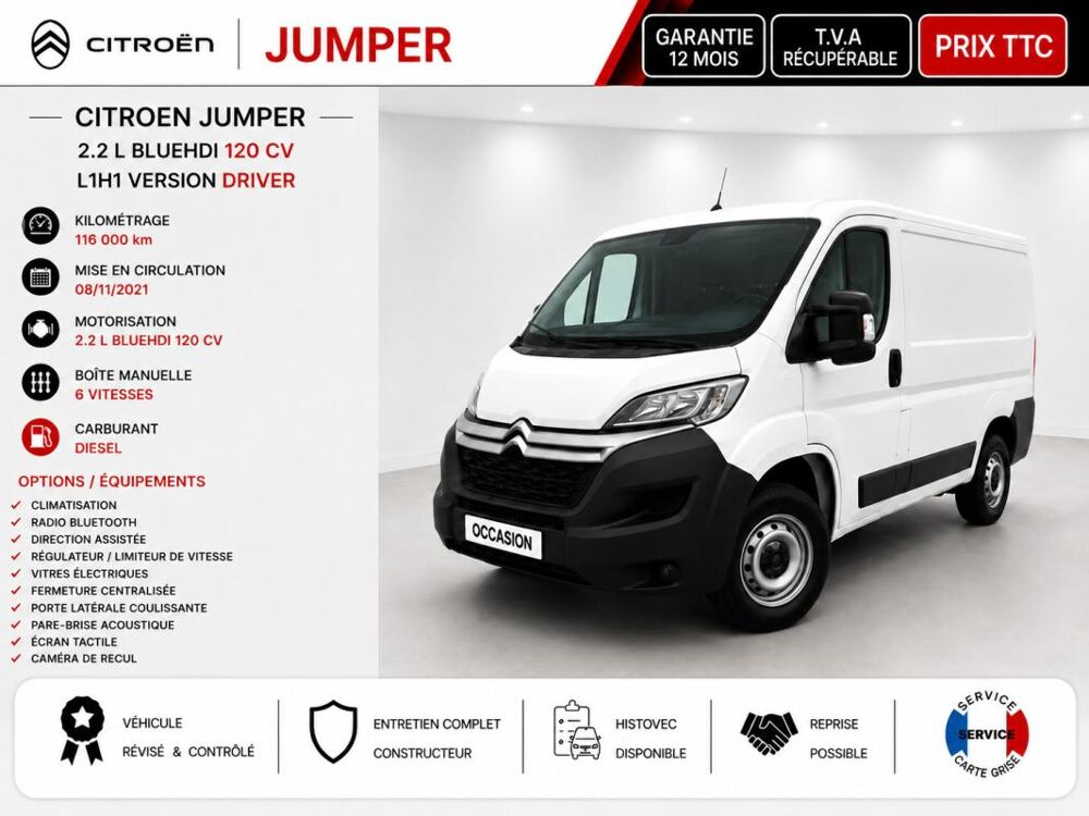 Jumper 1&deg; Main / 2.2L B HDI 120cv Pack DRIVER L1H1 CLIM/REGUL/LIMIT 2022 occasion 60430 Abbecourt