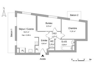  Appartement à vendre 3 pièces 55 m²