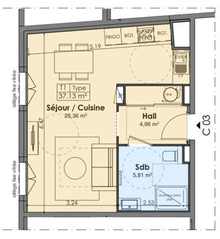  Appartement à vendre 1 pièce 37 m²