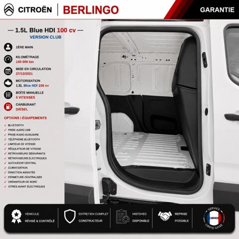 Berlingo 1&deg; Main / 1.5l B HDI 100cv Version Club CLIM/T&eacute;l/R&eacute;gul/Limit 2022 occasion 60430 Abbecourt