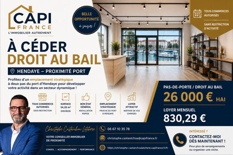 &Agrave; C&Eacute;DER – DROIT AU BAIL COMMERCIAL – HENDAYE PORT 26000 64700 Hendaye