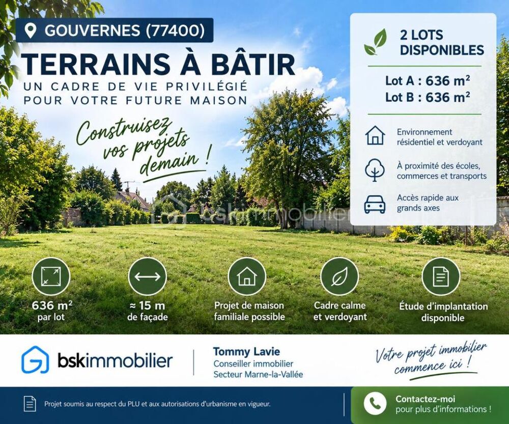 Vente Terrain Gouvernes – Terrain à bâtir 636 m² – 15 m de façade – secteur recherché Gouvernes