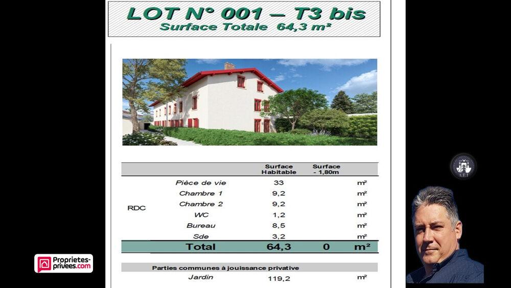 Vente Appartement LYON 3 T3 bis rez-de-jardin de 69.70 M² avec grand jardin privatif de 119M² Lyon 3