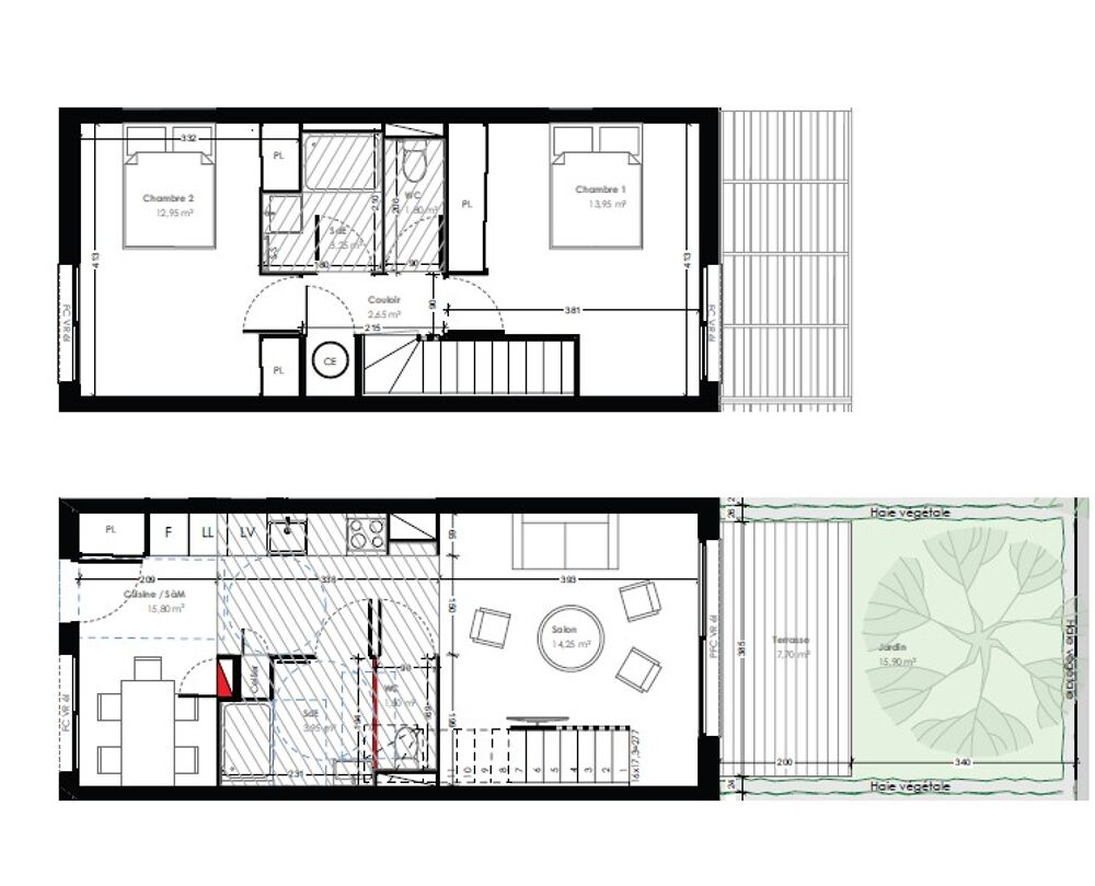 Location Duplex/Triplex T3 neuf en duplex avec terrasse, jardins et parkings à Nimes Nimes