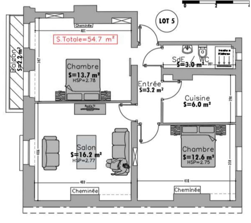 Vente Appartement Appartement T3 avec travaux à vendre PARIS 19e, surface habitable 55 m2 + balcon 2.20 m2 + cave Paris 19
