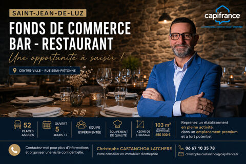 Fonds de commerce Bar – Restaurant &agrave; vendre 484000 64500 Saint jean de luz