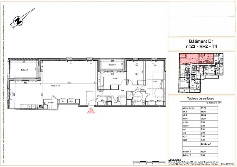 Vente Appartement appartement T4 neuf à vendre BOIS GUILLAUME 76230, surface hab 145.24 m2 + 2 balcons 21 m2 + 2 parks Bois guillaume