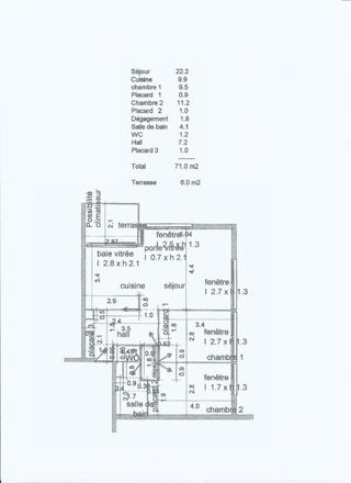  Appartement à louer 3 pièces 71 m²