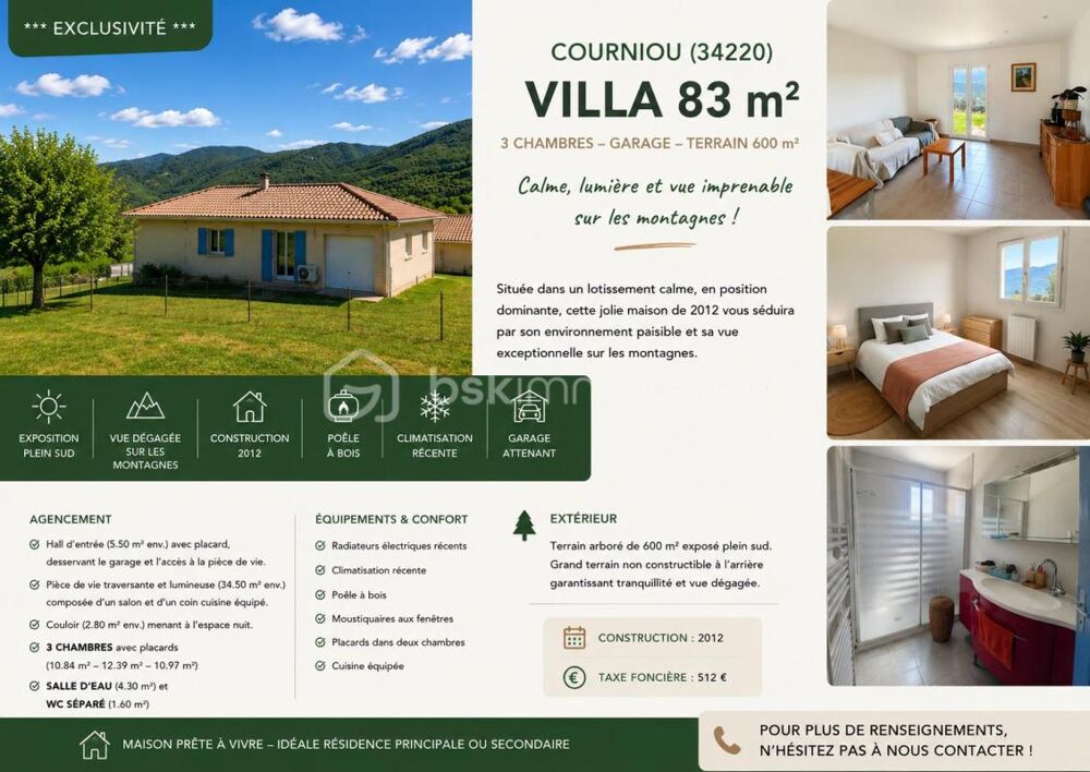 VILLA 83M² - TERRAIN 600m² - VUE IMPRENABLE