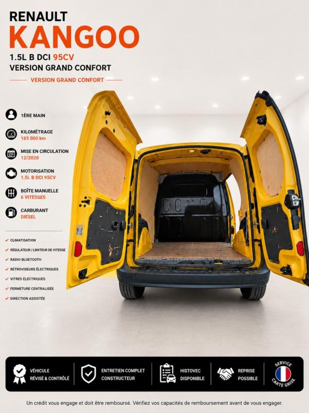 Kangoo Express 1&deg; Main / 1.5L B DCI 95cv de 2021 version GRAND CONFORT CLIM 2021 occasion 60430 Abbecourt