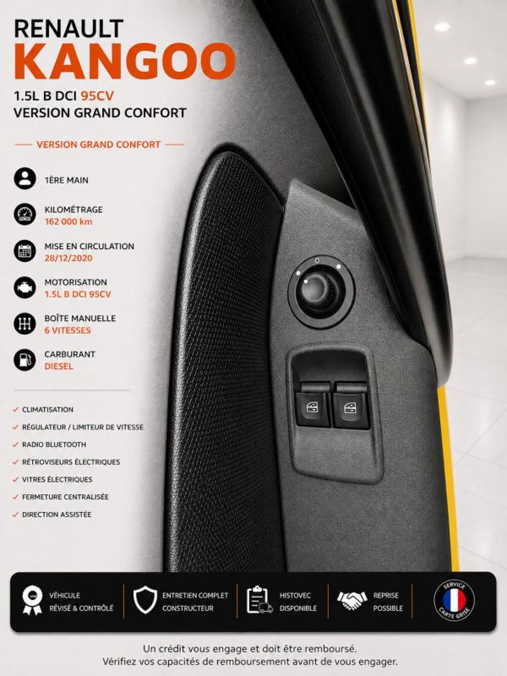 Kangoo Express 1&deg; Main / 1.5L B DCI 95cv de 2021 version GRAND CONFORT CLIM 2021 occasion 60430 Abbecourt