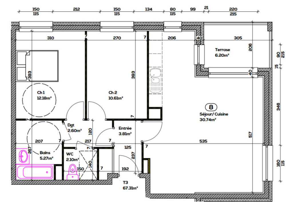 Vente Appartement Appartement T3 de 67,31m² à vendre à SEYSSEL (01) avec terrasse et proche du Rhône. En train à 1 heure de Lyon et 45 mn de Genèv Seyssel