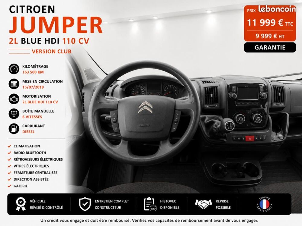 Jumper 1&deg; Main / 2L B HDI 110cv Version CLUB Taille L2H2 Clim/Limit 2020 occasion 60430 Abbecourt