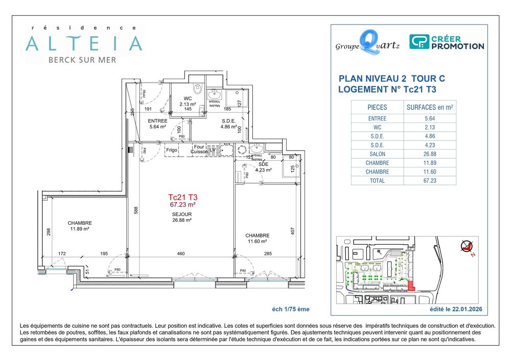 Vente Appartement BERCK-SUR-MER – À 50 M DE LA PLAGE – T3 DE 67 M² – 2 CHAMBRES, 2 SALLES D'EAU Berck