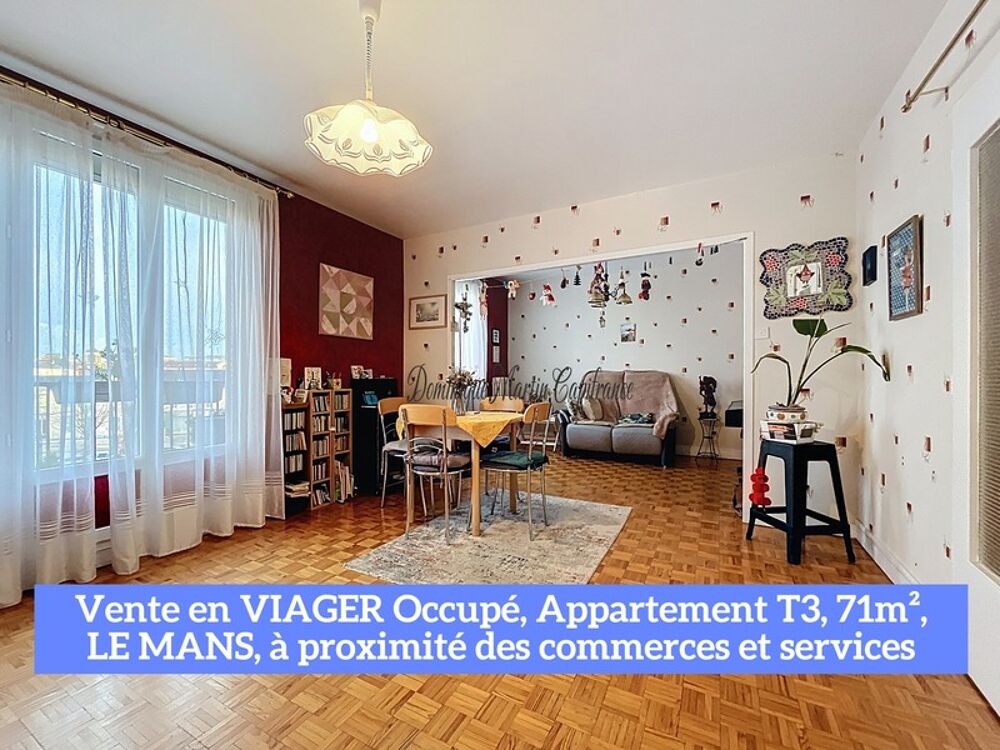 LE MANS (72), Appartement viager à vendre occupé 3 pièces- 71m²- balcon- cave