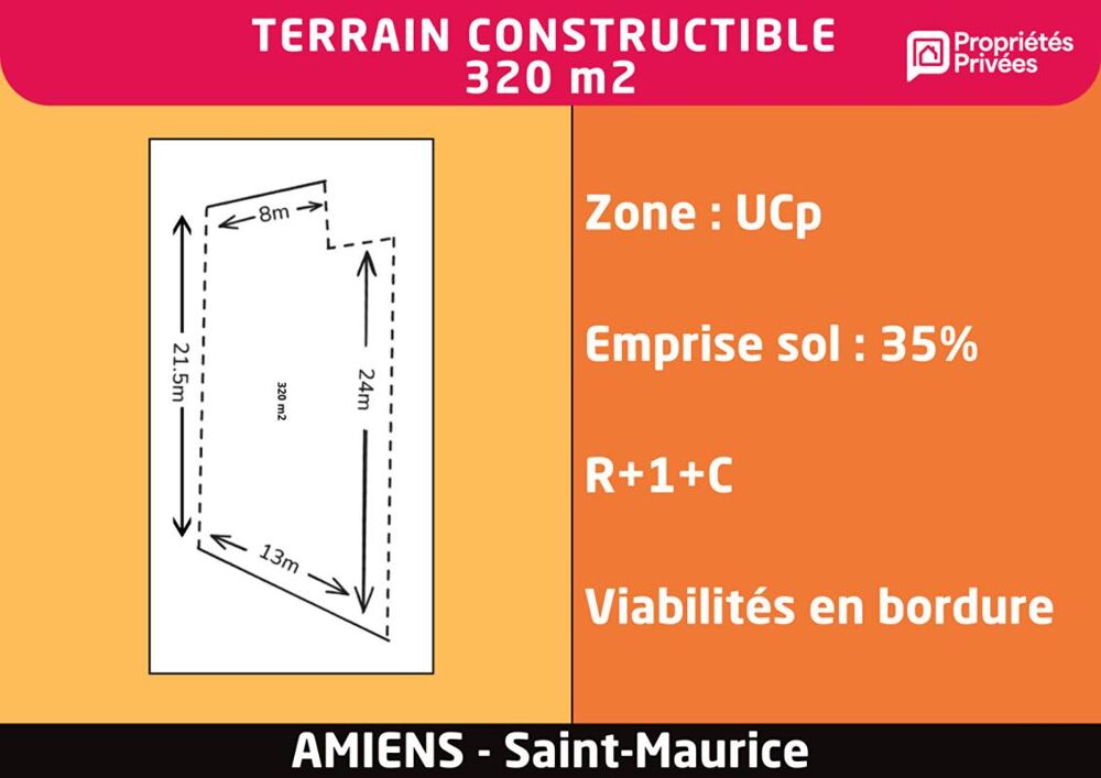 Vente Terrain Terrain constructible 320 m2 - Amiens St Maurice Amiens