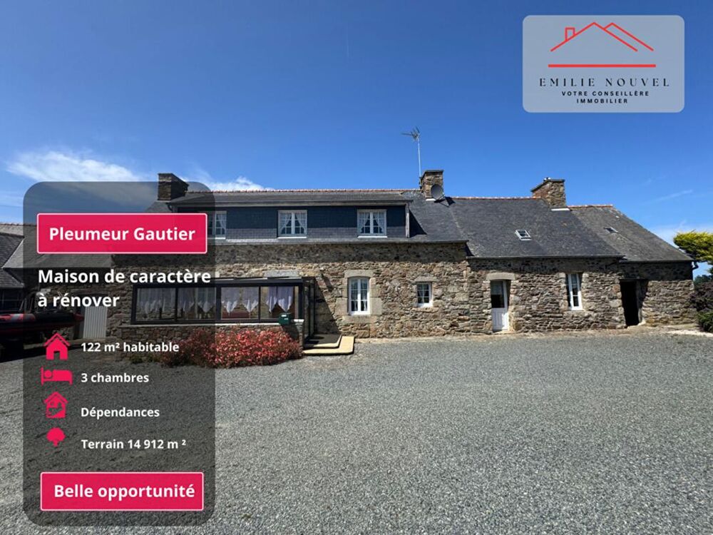 Corps de ferme en pierre à Pleumeur-Gautier , 4 ch potentielles ,Dépendances , 14 912 m² ,Proche plages (Côtes-d'Armor)