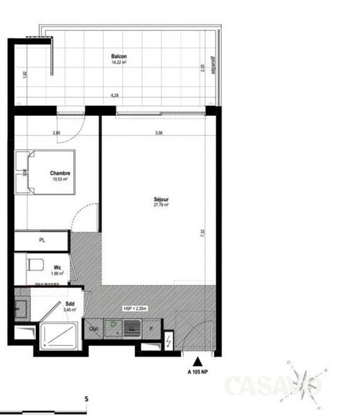   Vente Appartement 2 pices de 44m - 06270 Villeneuve-Loubet 