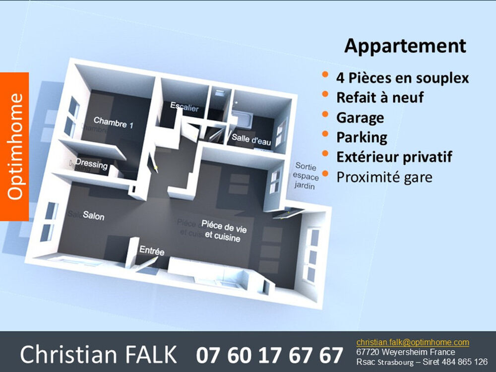 Appartement 4 pièces, garage, espace extérieur privatif