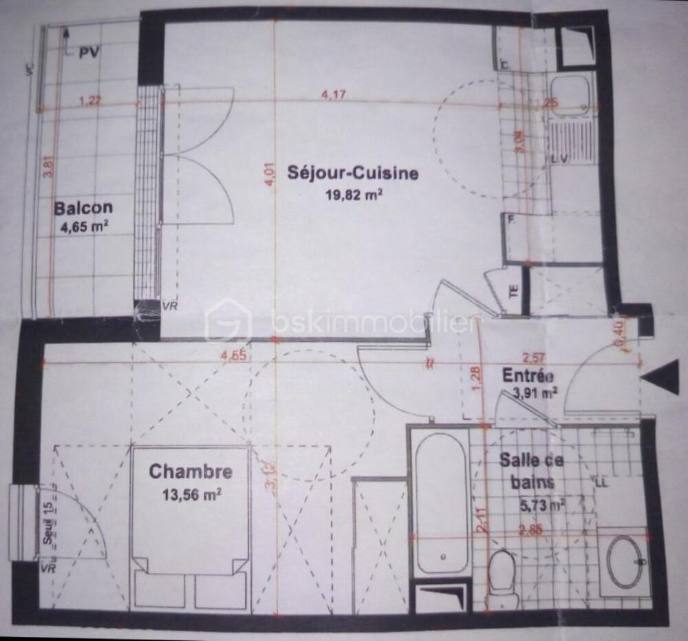 Appartement F2 44m² à 300m du RER DPE C balcon OUEST parking