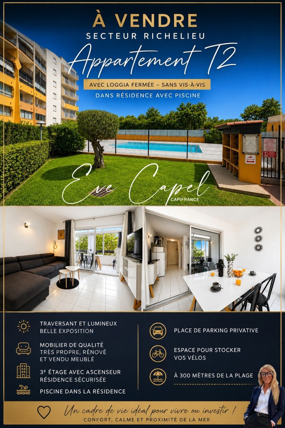 Vente Appartement Appartement à vendre 2 pièces LE CAP D'AGDE (34), appartement avec 1 chambre, loggia fermée, avec parking privatif, ascenseur et Le cap d agde