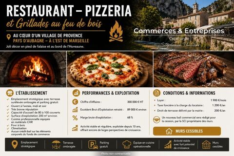   Fonds de commerce Restaurant Pizzeria Grillades Terrasse à céder PAYS D'AUBAGNE (13) 