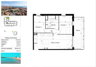  Appartement � vendre 3 pi�ces 58 m�