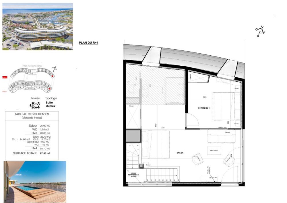 Vente Appartement CAP D'AGDE. DUPLEX DE STANDING 87 M². ROOFTOP RÉSIDENT ET VUE PANORAMIQUE PORT ET MER Le cap d agde