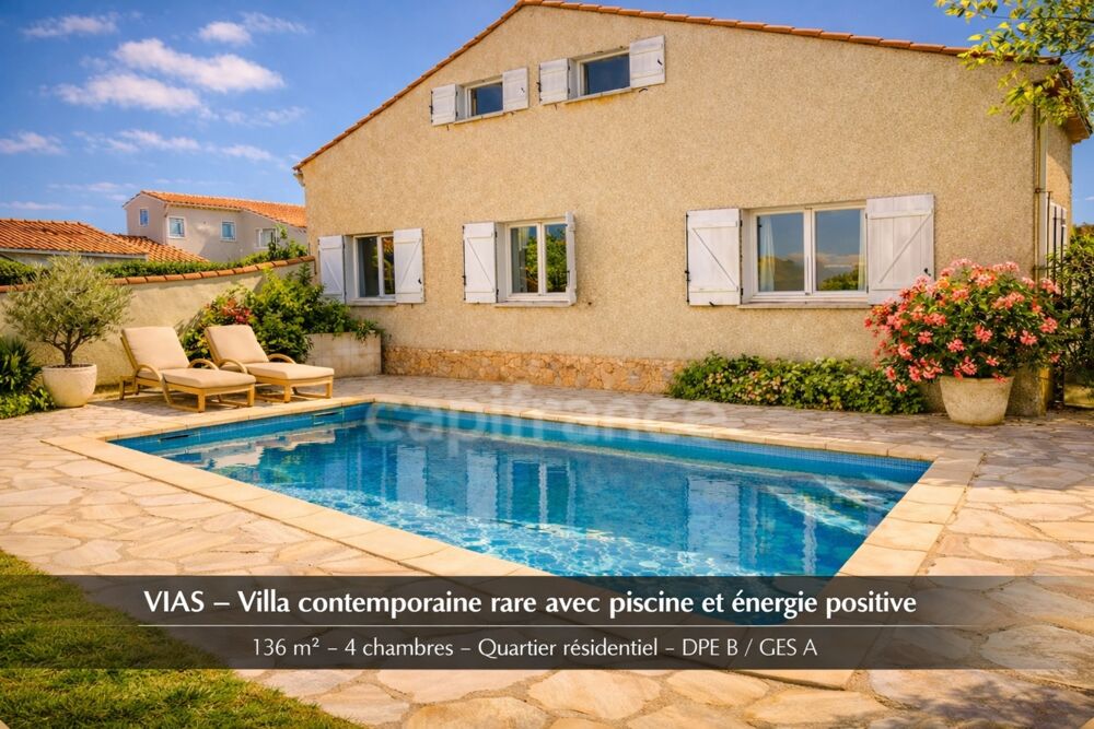 Vente Maison Piscine, 4 chambres, 136 m², jardin, garage et DPE B : une villa prête à vivre qui mérite une visite Vias