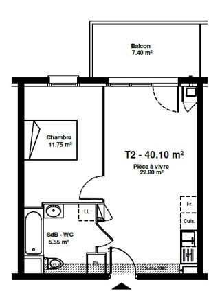  Appartement à louer 2 pièces 40 m²